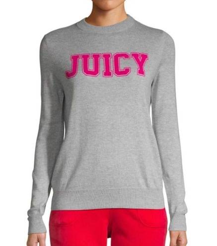 Juicy Couture  Heather Cozy Flocked Logo Chest Graphic Crewneck Pullover Sweater