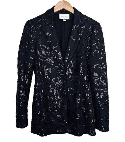 Alexis  Firdas Black Sequin Embroidered Tulle Blazer Sz M