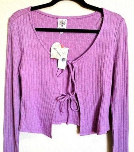 Self Esteem  lavender cardigan dual front ties long sleeve size L NWT!