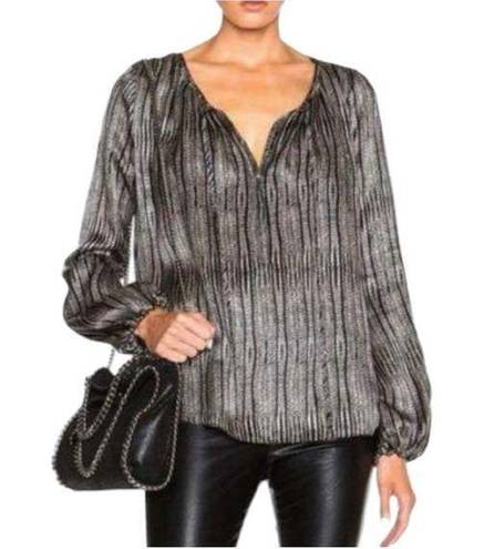 L'Agence  Silk Blouse Constance Peasant Antique Cobra Black Relaxed Top 4 NWT