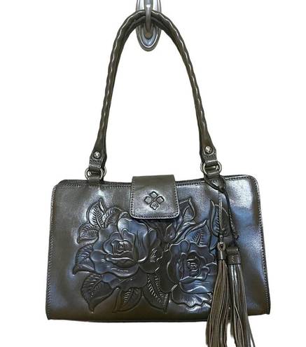 Patricia Nash  Rienzo Satchel Soft Olive Green Rose Tooled Leather Tassel Bag