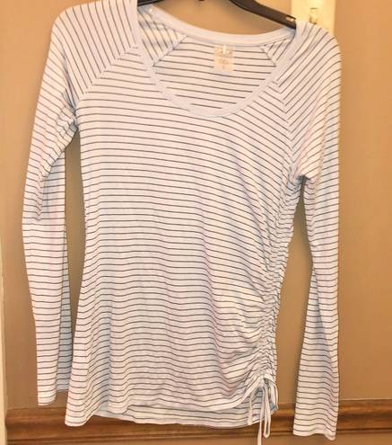 Calia by Carrie Underwood Striped long Sleeve Ruched Shirt Blue Small