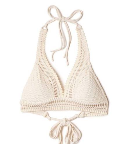 Robin Piccone  Sophia Crochet Banded Halter Bikini Top Cream L