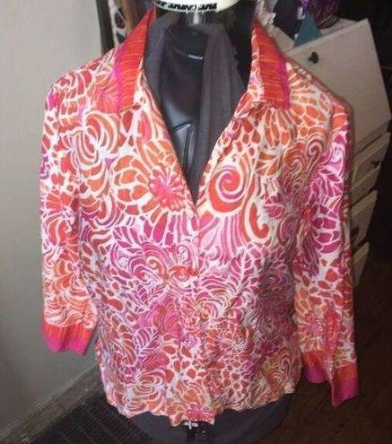 Oscar de la Renta Vintage  M pink & orange floral button down blouse