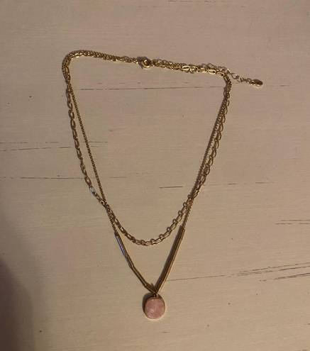 Madewell NWOT  Gold Tone Rose Quartz Pendant Layered Necklace