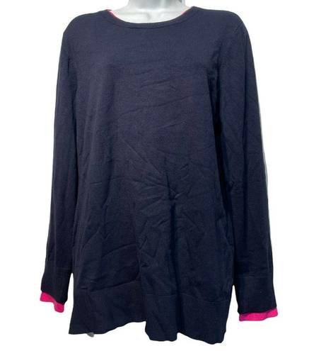 DKNY  navy blue pink trim pullover sweater Womens Size L