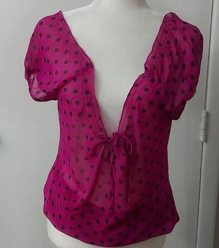 belle du jour  Sheer Tie Front Blouse Pink/Black Size S