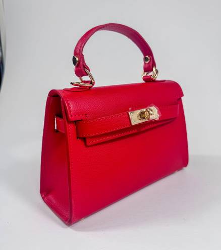 Vera Pelle Small Red Handle Bag with a Strap | Made in Italy |