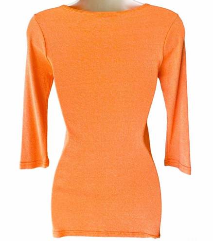 Michael Stars  Stretchy Orange V-Neck 3/4 Sleeve Women's Top ~ One Size Fits Most