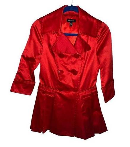 Bebe  RED SATIN DOUBLE BREASTED PEPLUM PEACOAT WOMEN SIZE XS 3/4 SLEEVES POCKETS