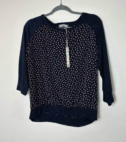 The Moon NWT Olivia Navy Sheer Sleeve Blouse Medium