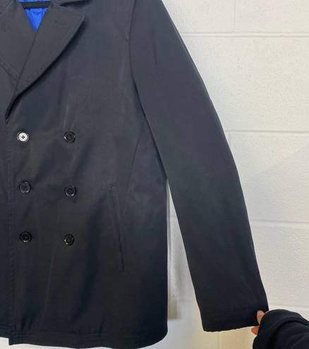 Banana Republic Black Blue Liner Double Breasted Peacoat Trench Coat Size Large