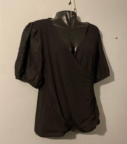 Torrid  2 Super Soft Rib Knit Ribbed Blouse Black Lace Sleeves 2X