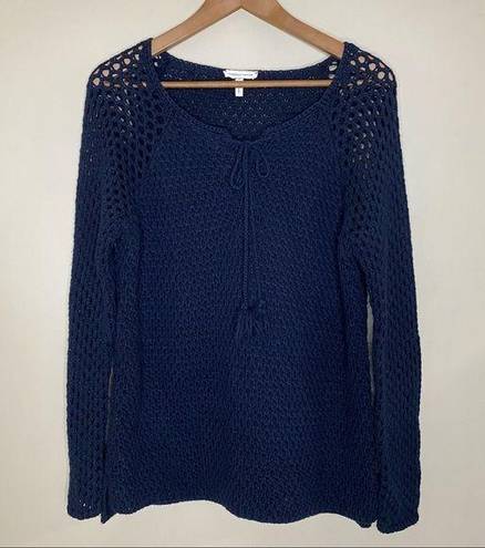 Rebecca Taylor  Navy Blue Boho Beachy Open Knit Sweater with Tassels