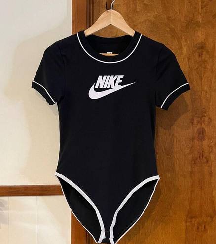 Nike  | Sportswear Heritage Logo Bodysuit Black White Trim Swoosh Crewneck Sz S