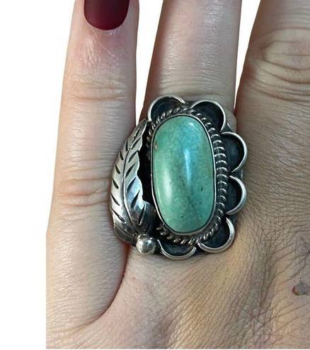 Vintage Green Turquoise Ring, Native American Indian Ring Sz 6.5