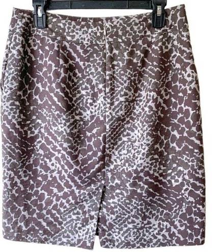 The Loft NWOT Brown Reptile Snakeskin Print Silk Blend Pencil Skirt Pockets Size 6