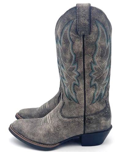 Justin Boots Justin Calimero Graphite Bomber Gray Blue Leather Western Boots Women’s Size 7.5