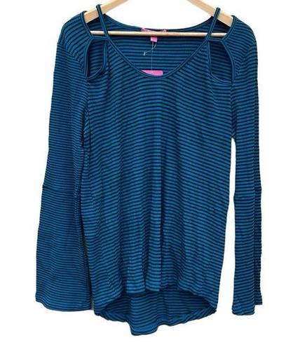 Revolution Curve  teal & black stripe long sleeve top size 2X NEW