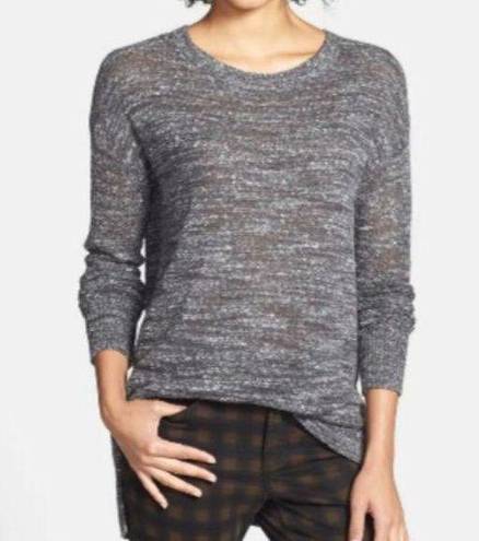 Caslon  Zip Back High Low Linen Blend Melange Knit Sweater Gray Size 1