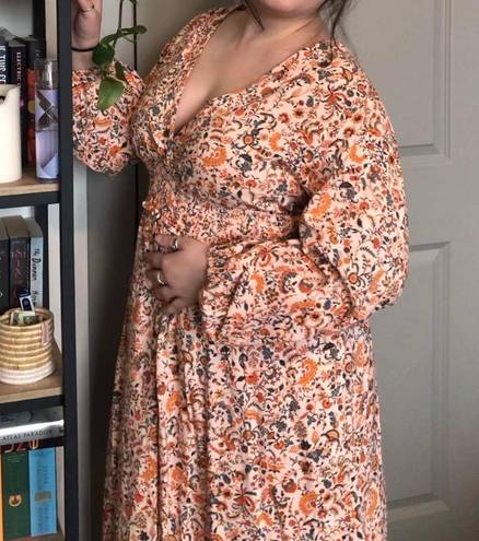 Old Navy Waist-Defined Puff-Sleeve Floral Smocked Midi Dress