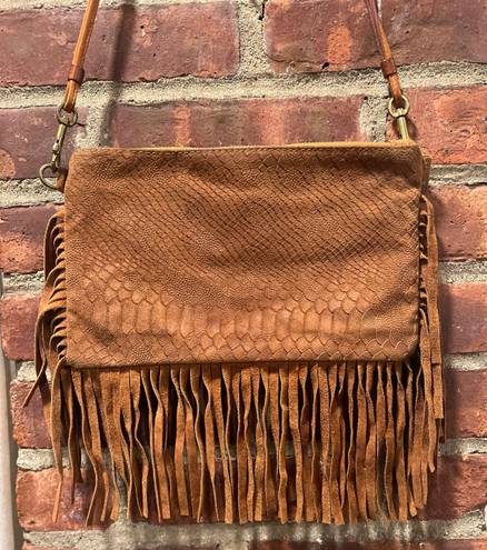 Suede Fringe Italian Leather Bag Tan