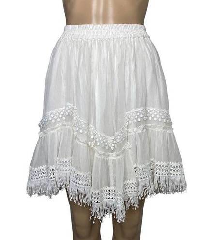 Rococo  Sand Cia Mini Skirt White Crochet Fringe Lace Off White size XS