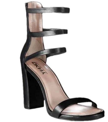 DKNY  Rita strappy heeled sandals black size 8 high chunky heel zip back leather