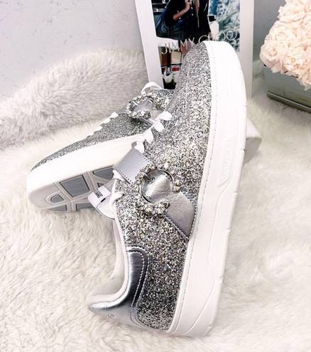 Jimmy Choo  Platinum Glitter & Crystal Osaka Sneakers