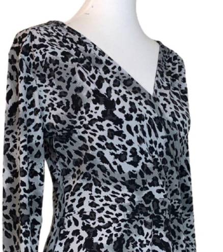 Ellen Tracy Women's Faux Wrap Dress Jersey Black Snow Leopard Size Medium M