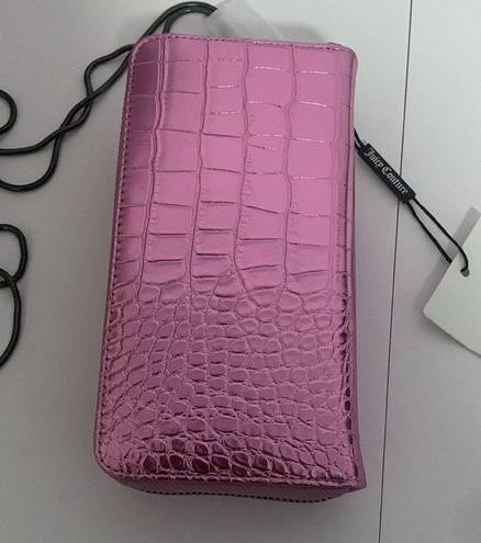 Juicy Couture NWT  SHINY PINK EMBOSSED VEGAN LEATHER PHONE/WALLET CROSSBODY