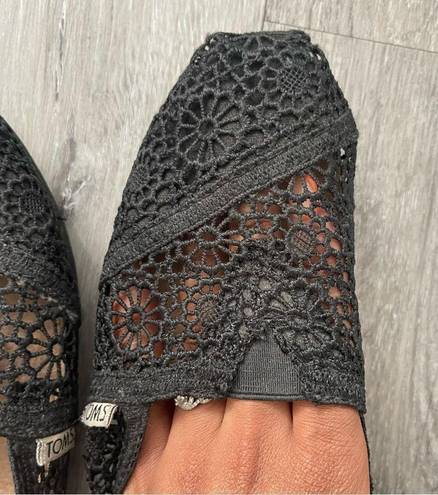 Toms  Alpargata Moroccan Black Crochet Floral Slip On Summer Flat Shoes Size 5