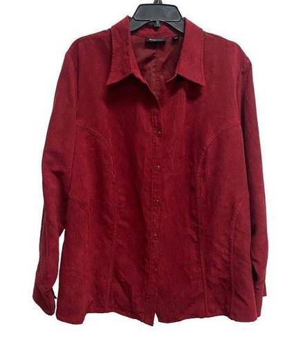 Polo AVENUE Woman’s Plus 26/28 Red Velour button down  long sleeve Top Blouse