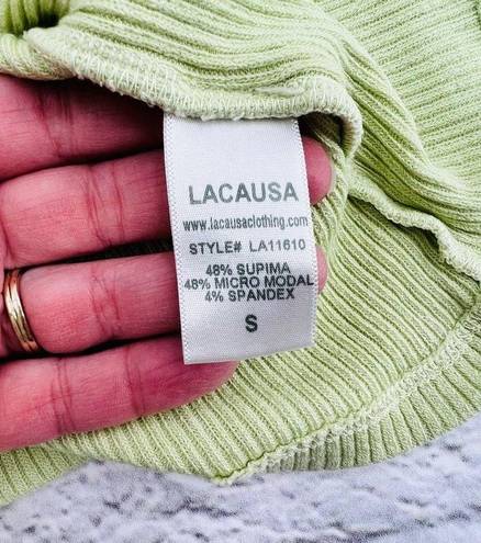 Lacausa NEW  by Anthropologie Sweater Rib Tee Fava Green Small Short Sleeve Slim