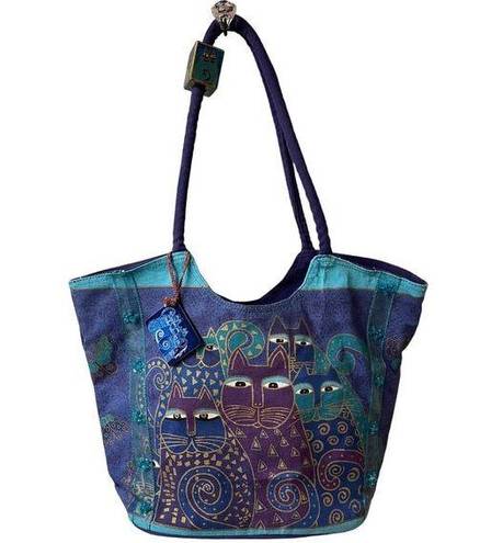 indigo. Cat Scoop Tote by Laurel Burch