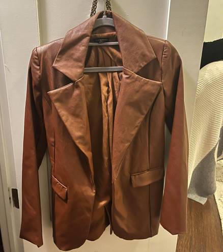 Naked Wardrobe Brown Faux Leather Blazer