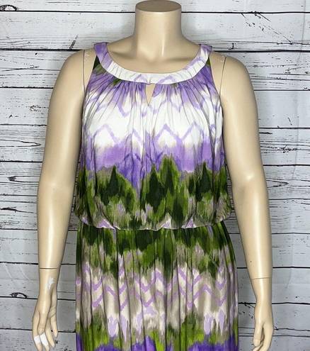 Dress Barn  Woman Size 16 Purple & Green Chevron Stripe High-Neckline Maxi Dress