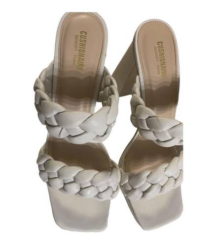 Cushionaire  womens 8.5 platform pumps braided white ivory braided heels basic su