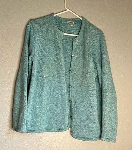 L.L.Bean  Women's Blue Button Up thick cable knit Cardigan Sweater size L