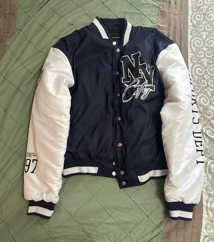 Pretty Little Thing Navy NY Bomber Jacket