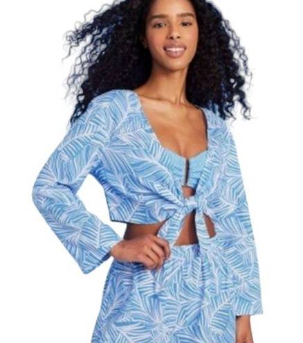 Shade & Shore  Swim Cover Up Top Women's Small Blue Tie Front Beach Pool Linen