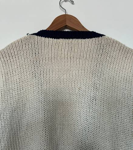 Vintage Contrast Cream And Navy Cardigan Sweater Blue Size M