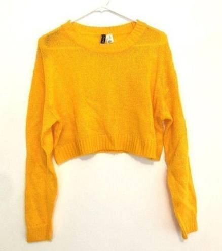 Divided  H&M Solid Mustard Golden Open Weave Semi Sheer Crew Neck Sweater Small S