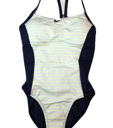 Nike NEW  One-Piece Navy‎ Swimsuit Stripe Racerback Womens Size L