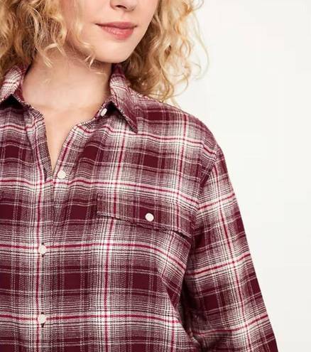 Old Navy  NWT Maroon White Plaid Loose Flannel Boyfriend Shirt