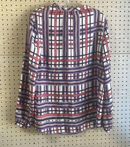 Daniel Cremieux Cremieux red and blue plaid semi sheer long sleeve tunic blouse office career