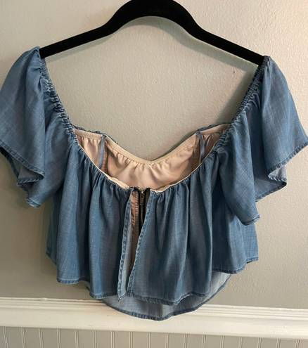 Guess Denim Off Shoulder Cropped Top Size Small