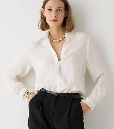 J.Crew  Drapey Ruffle Trim Ivory Viscose Blend Button Down Blouse Shirt Size M