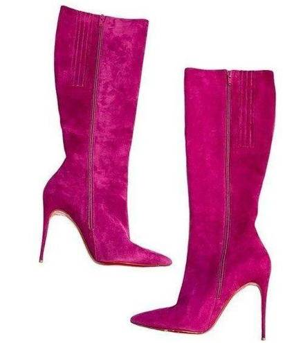 Christian Louboutin  Suede Magenta Pointed Toe Mid Calf Boots Size 39.5