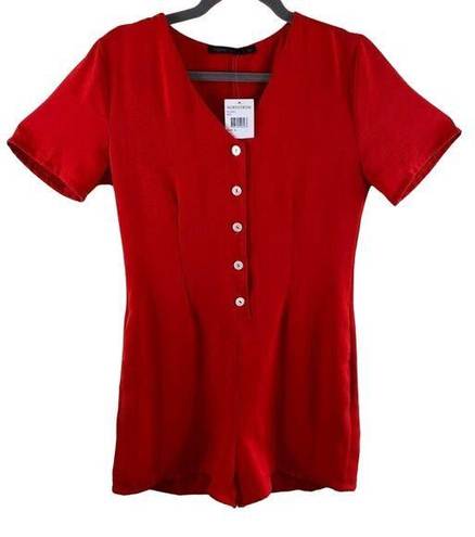 Nordstrom Fraiche By J  NWT Red Short Sleeve Button Up Lightweight Romper Size S